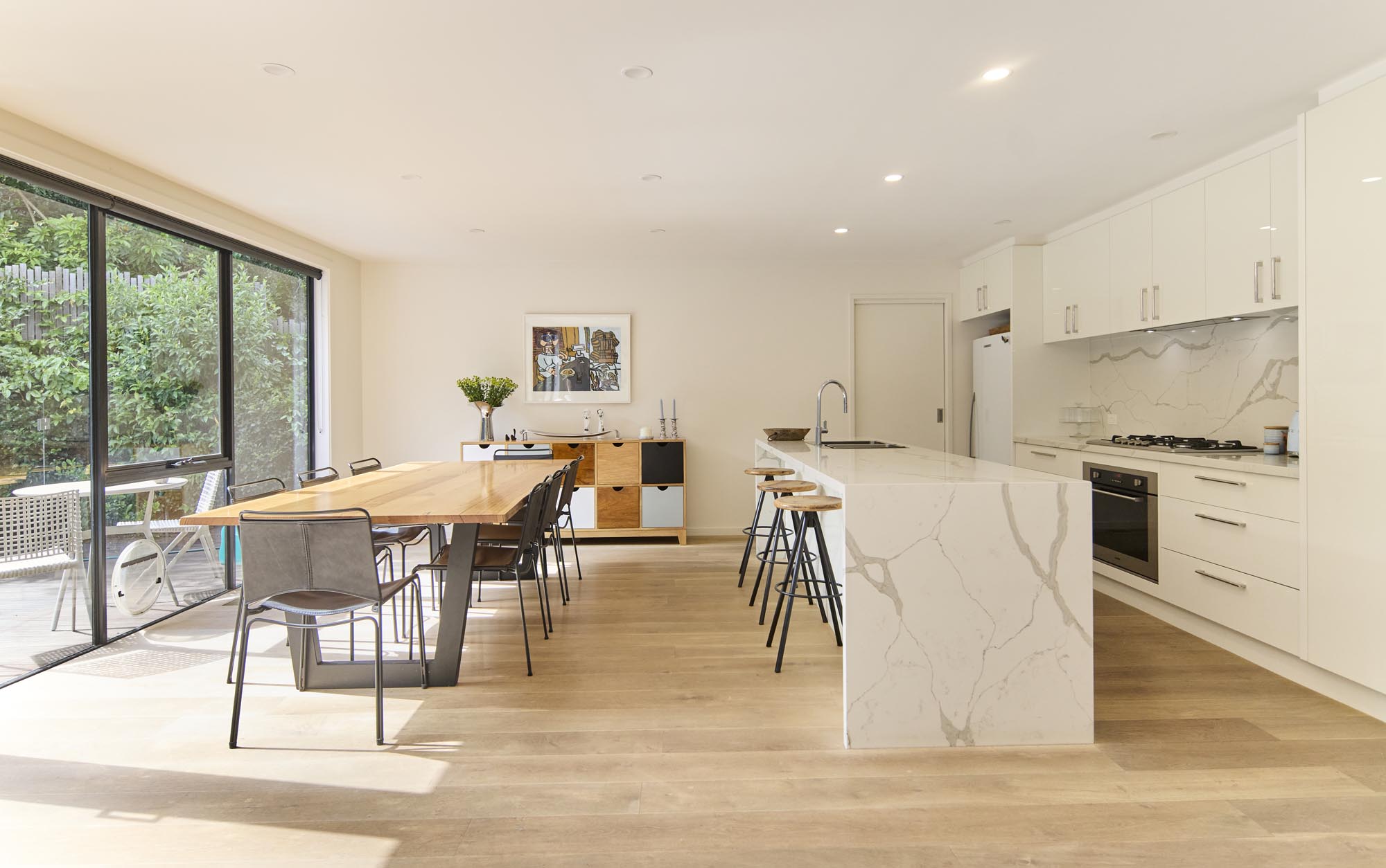 Bright open-plan kitchen and dining area